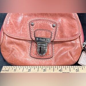 Coach Coral Leather Wristlet with Silver Turnlock
